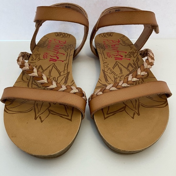 Blowfish Malibu Kids Girl’s Braided Flat Sandals, Size 3, Tan w Rose Gold Braid - Picture 4 of 8